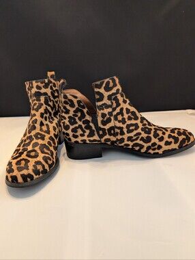 Franco Sarto Leopard Leather Hair-On-Hide Ankle Boots 7.5